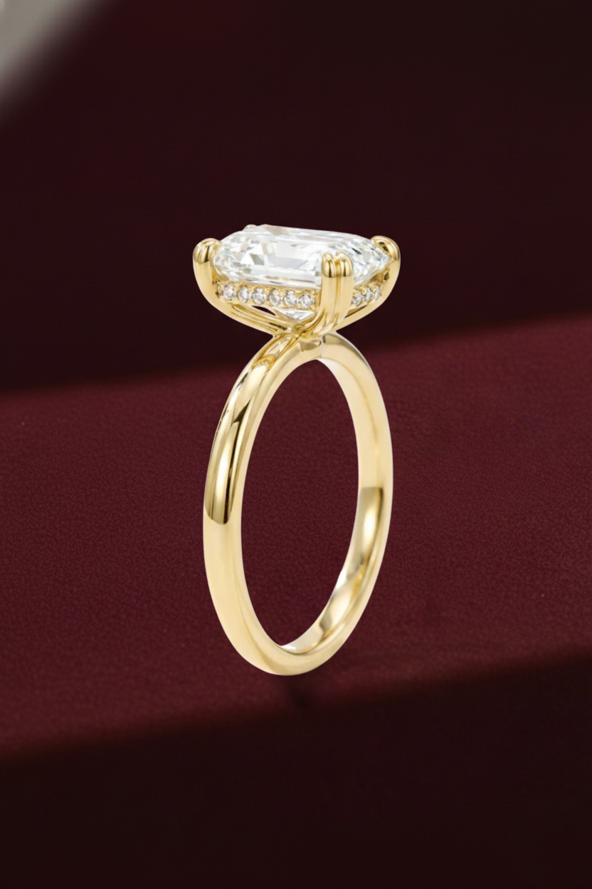 Elongated Cushion Cut Engagement Ring | Lab Grown Diamond | 14K Yellow Gold Classic Solitaire