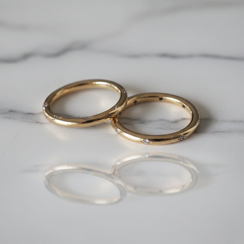 Modern Star Engrave Eternity Band | Lab Grown Diamond | 14K Yellow Gold Fine Jewelry