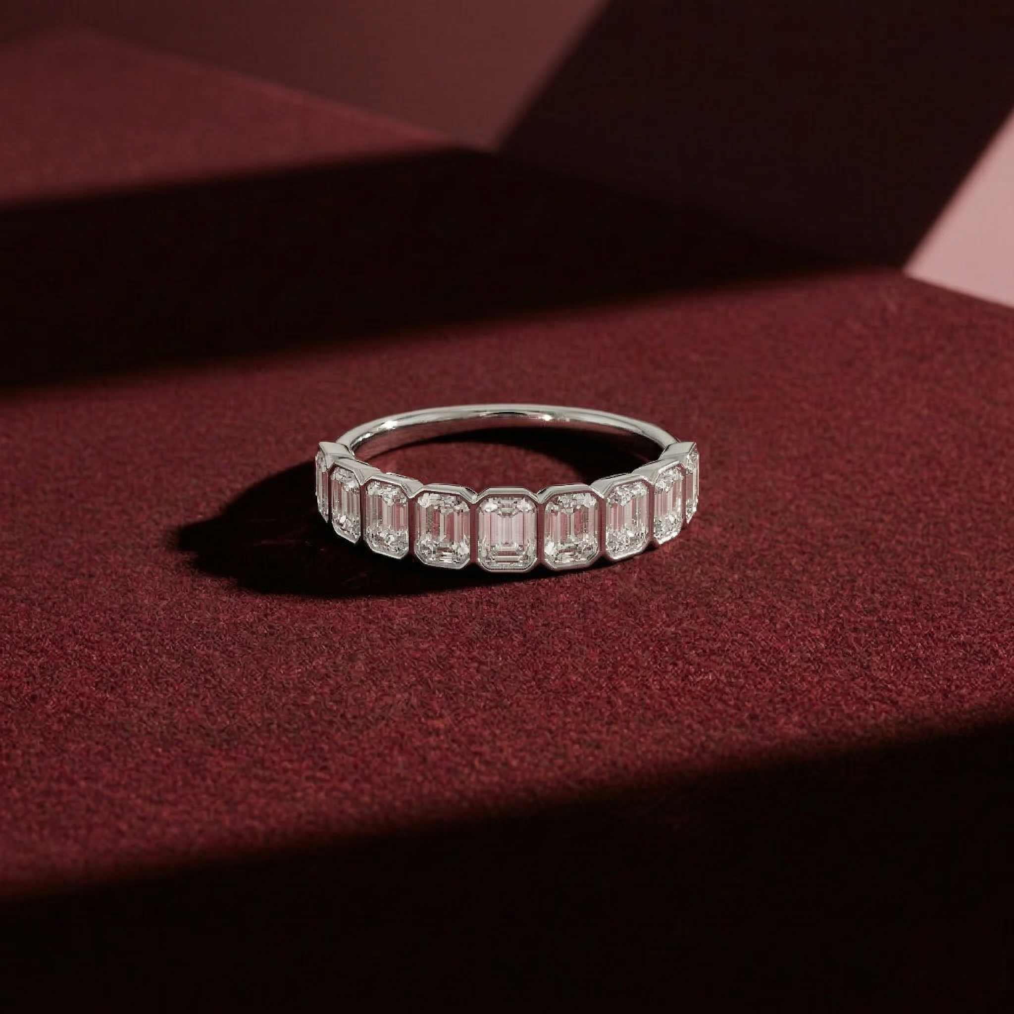 Emerald Cut Lab Grown Diamond Bezel Set Bridal Ring in Solid 14K Gold