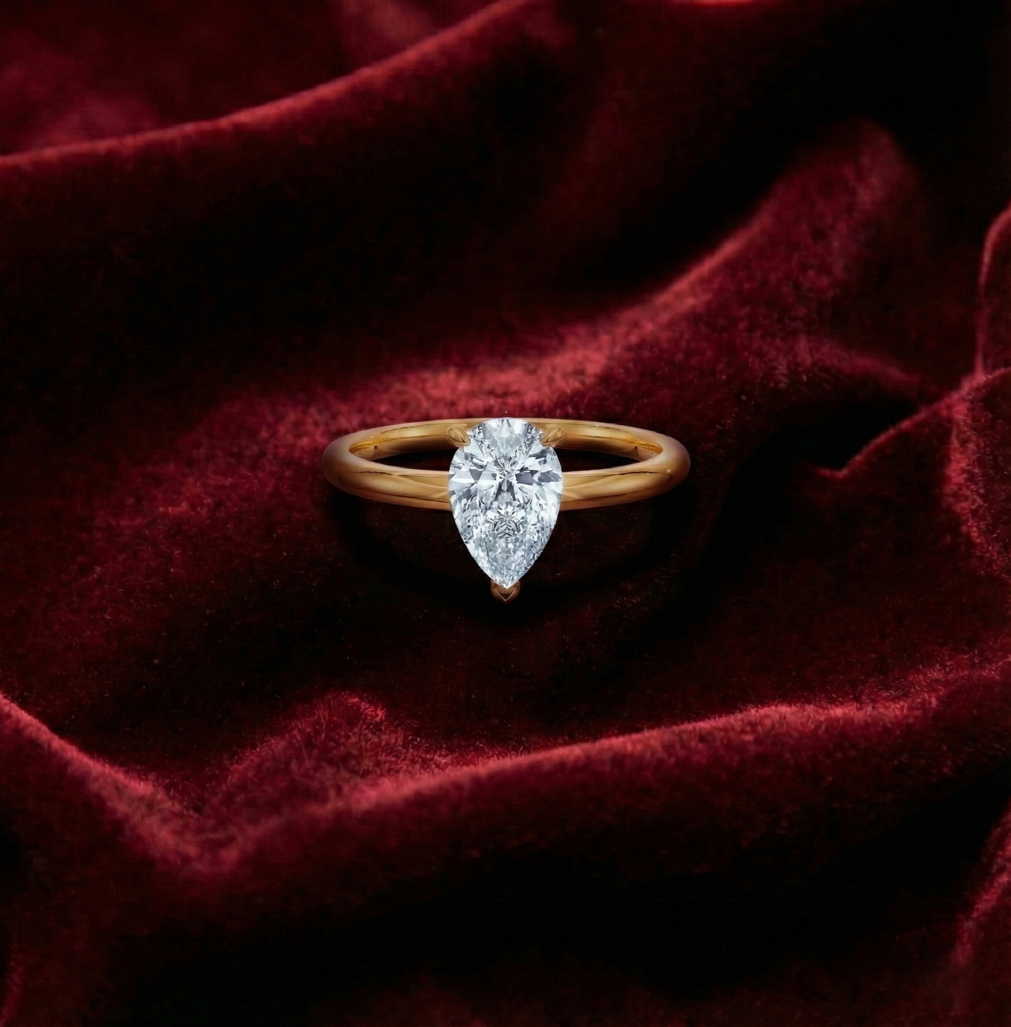 Pear Cut Lab Grown Diamond Solitaire Engagement Ring in Solid 14K Gold