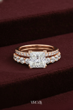 Princess Cut Diamond Stackable Ring, Two Band Diamond Ring, Lab Grown Diamond Engagement Ring, Minimal Pave Band Ring, Gold Bridal Ring