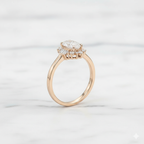 Art Deco Marquise Cut Ring with Tapered Baguette and Round Halo | Lab Grown Diamond | 14K Yellow Gold