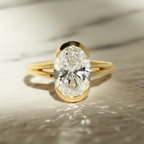 Minimal Oval Half Bezel Ring | Lab Grown Diamond | 14K Yellow Gold