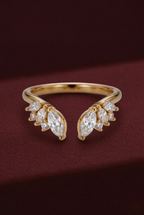 Open Cuff Diamond Stackable Band, Marquise and Round Diamond Band, Open Diamond Ring, Stackable Wedding Band, Gold Diamond Ring