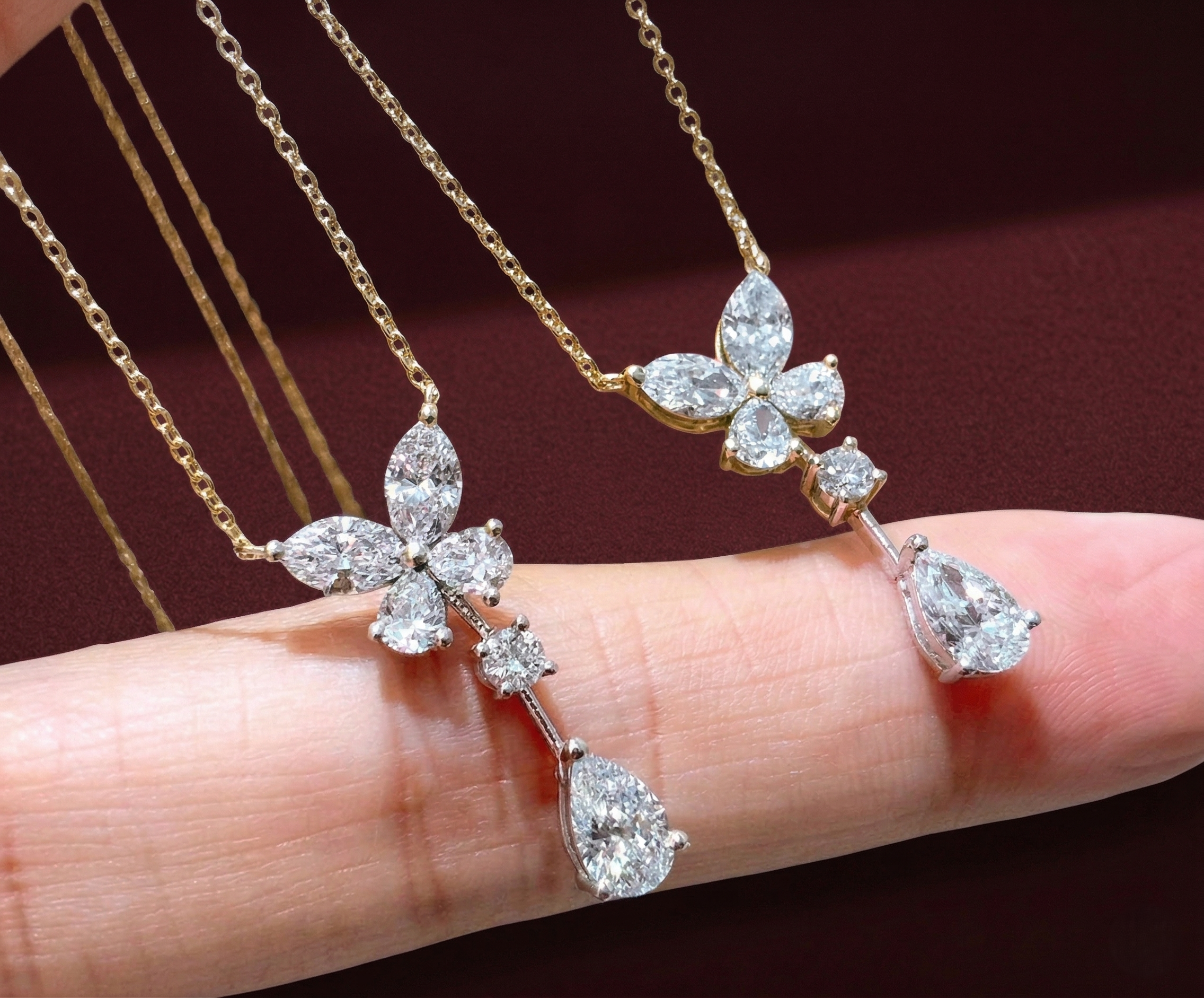 Butterfly Teardrop Dangle Pendant Necklace | Lab Grown Diamond | 14K Yellow Gold