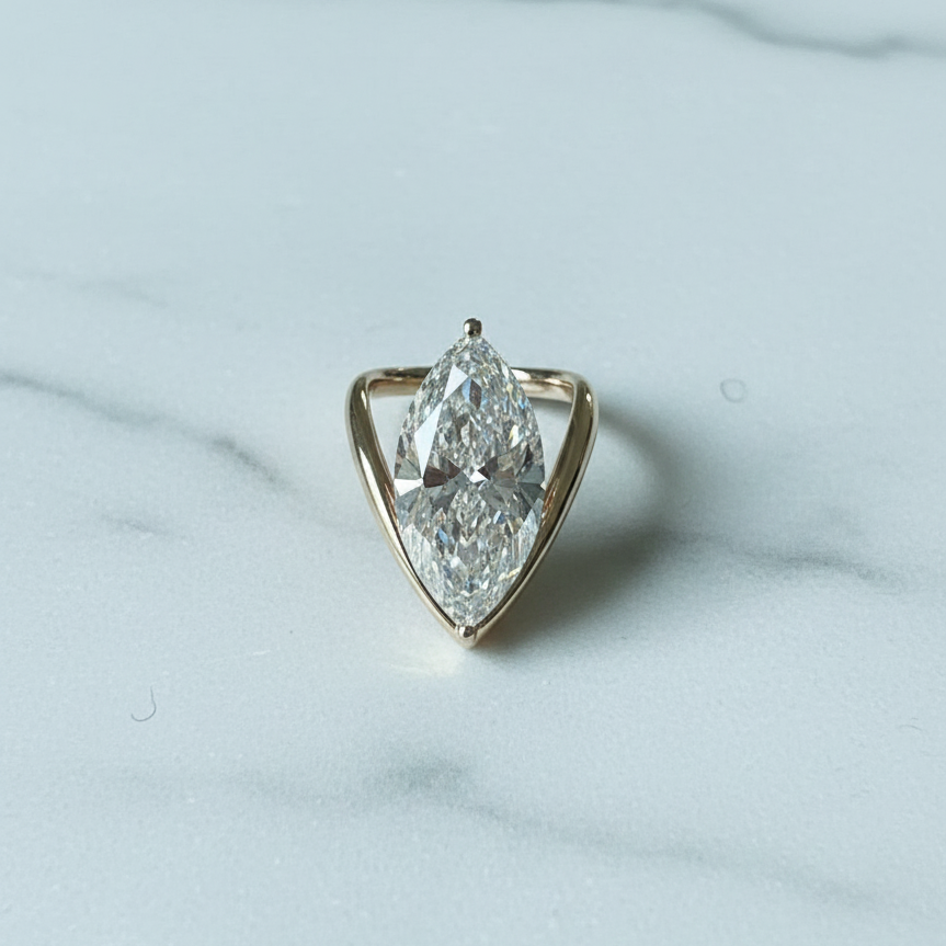 Marquise Cut Solitaire Ring | Lab Grown Diamond | 14K Yellow Gold