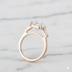 Art Deco Asscher Cut Ring with Tapered Baguette Side Stones | Lab Grown Diamond | 14K Yellow Gold