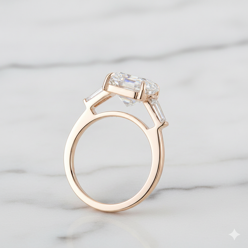 Art Deco Asscher Cut Ring with Tapered Baguette Side Stones | Lab Grown Diamond | 14K Yellow Gold