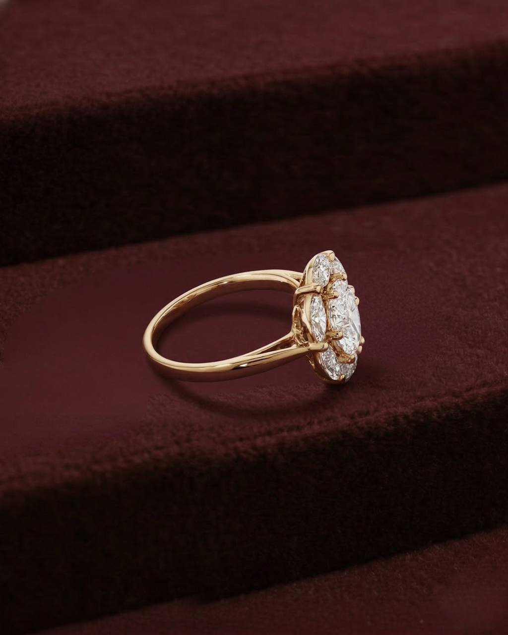 Oval Diamond Cluster Ring, Oval Center with Marquise Side Diamonds, Floral Diamond Engagement Ring, Multi Stone Diamond Ring, Statement Ring