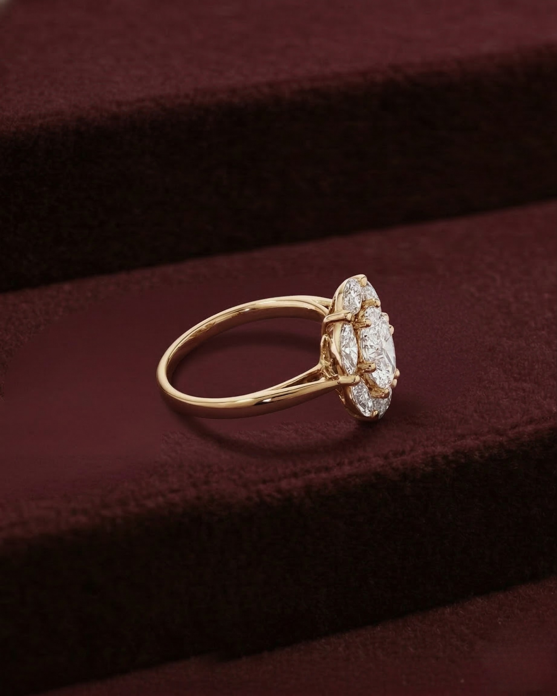 Oval Diamond Cluster Ring, Oval Center with Marquise Side Diamonds, Floral Diamond Engagement Ring, Multi Stone Diamond Ring, Statement Ring