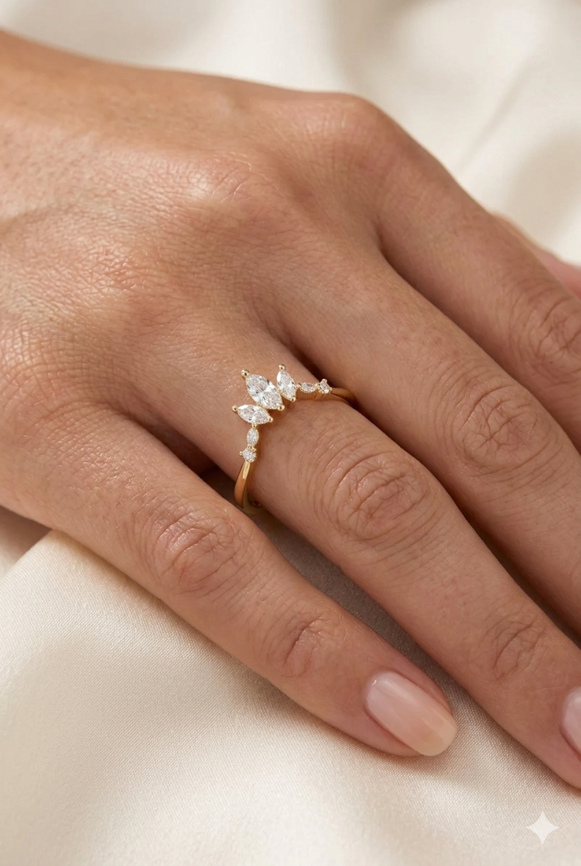 Marquise and Round Diamond Stackable Band, Mixed Shape Diamond Band, Dainty Diamond Band, Stackable Wedding Band, Gold Diamond Ring