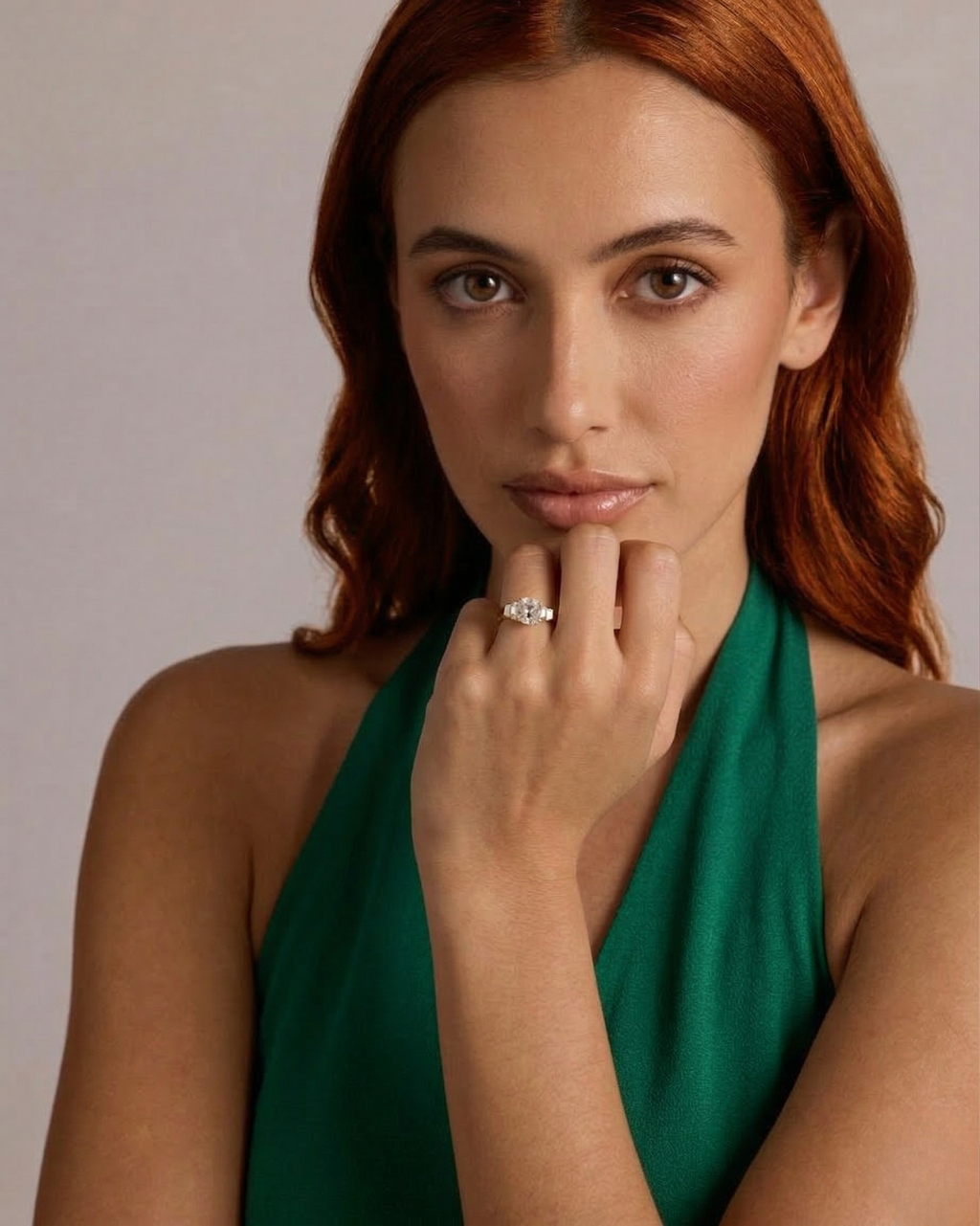 Oval Lab Diamond East-West Half Bezel Ring
