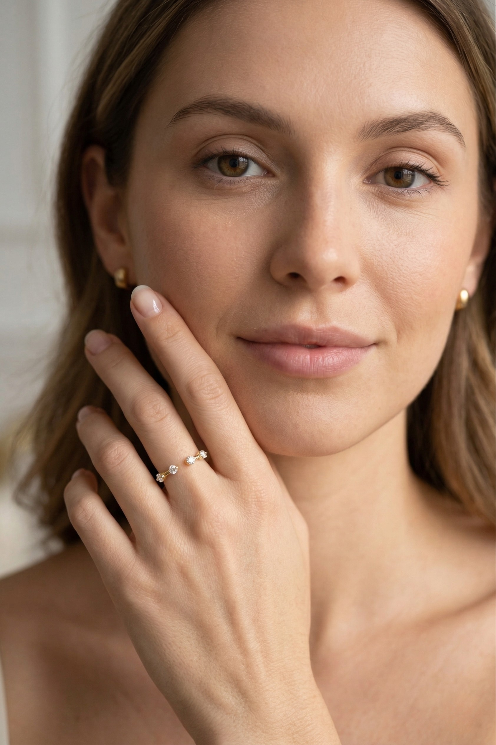 Open Cuff Diamond Band 0.18 CT, Dewdrop Diamond Ring, Minimalist Open Ring, Round Diamond Stackable Band, Dainty Gold Ring