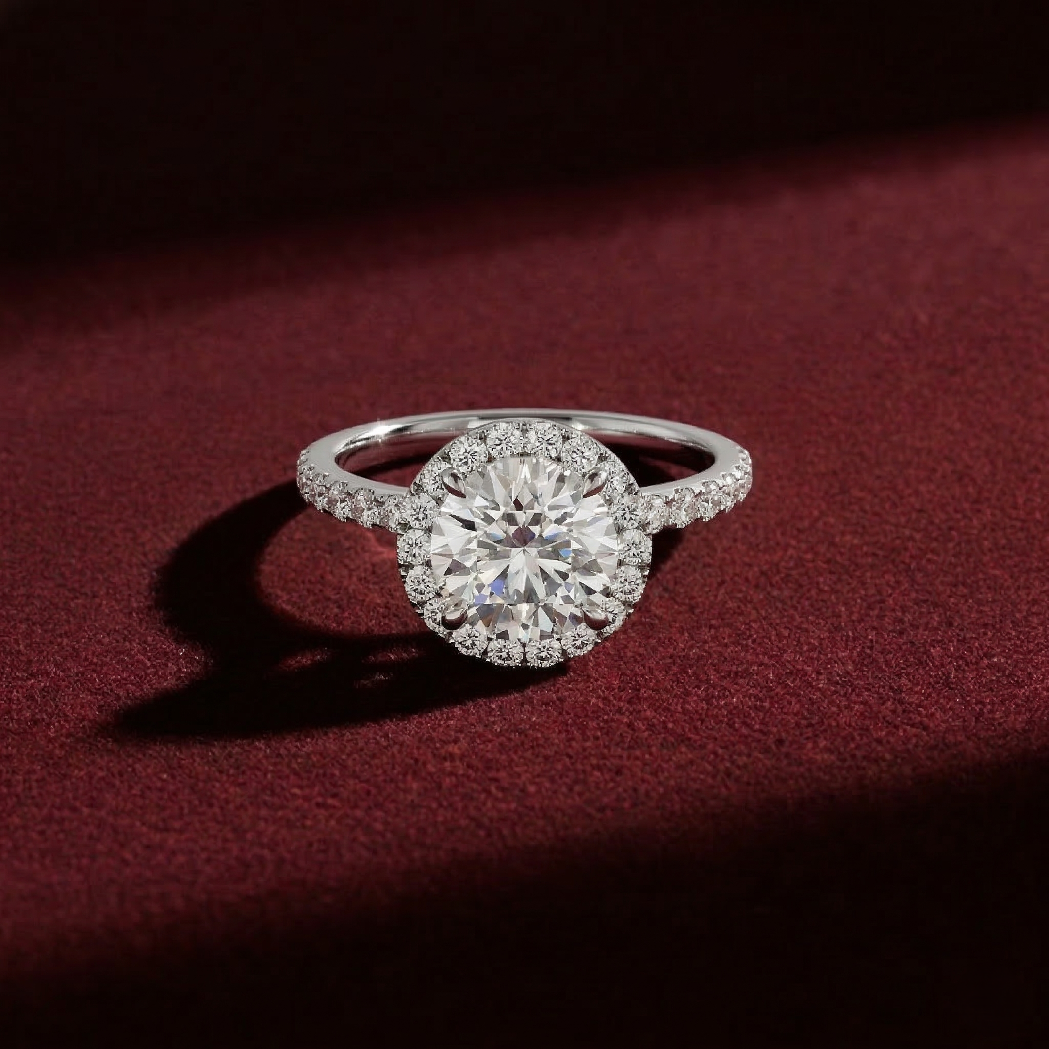 Round Shape Lab Grown Diamond Halo Engagement Ring in Solid 14K Gold