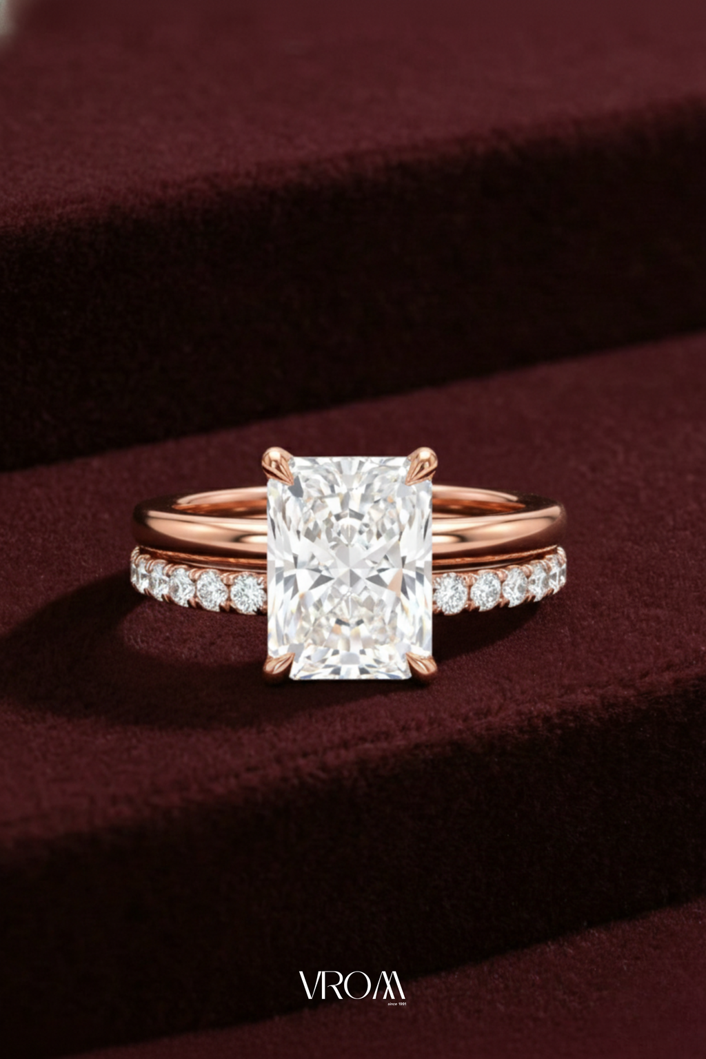 Radiant Diamond Stackable Ring, Two Band Diamond Ring, Lab Grown Diamond Engagement Ring, Pave Diamond Band Ring, Minimal Gold Ring