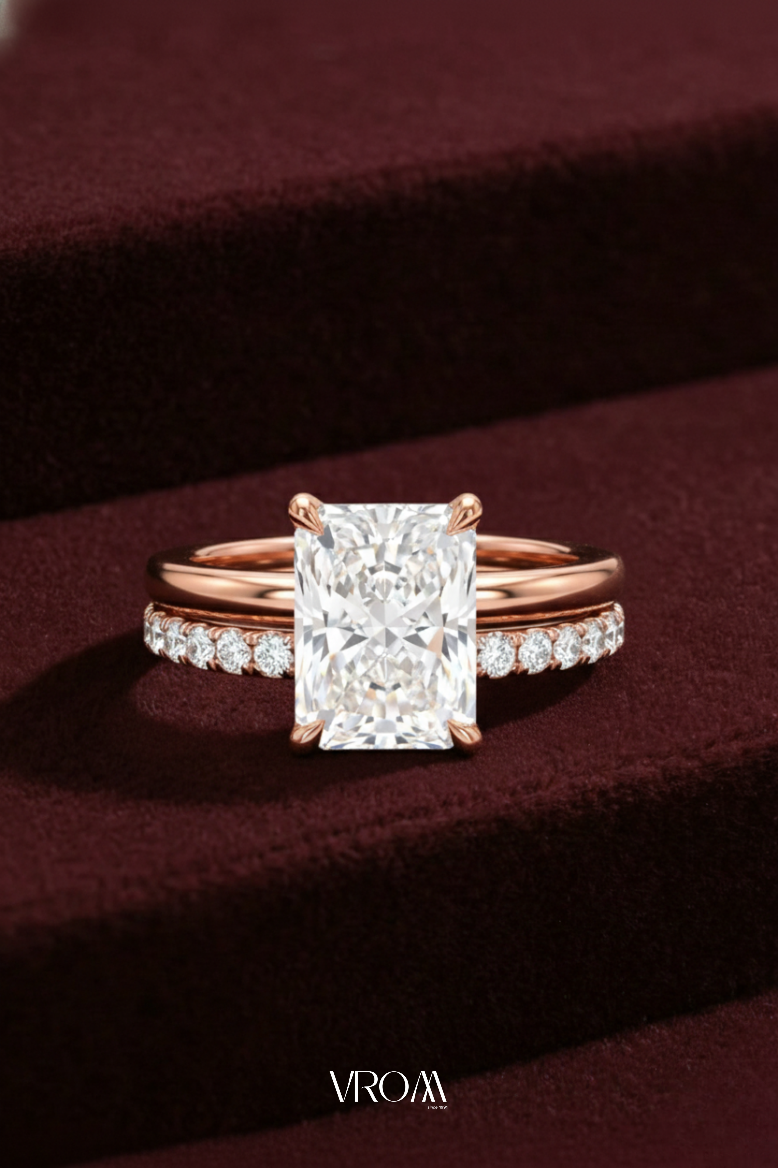 Radiant Diamond Stackable Ring, Two Band Diamond Ring, Lab Grown Diamond Engagement Ring, Pave Diamond Band Ring, Minimal Gold Ring