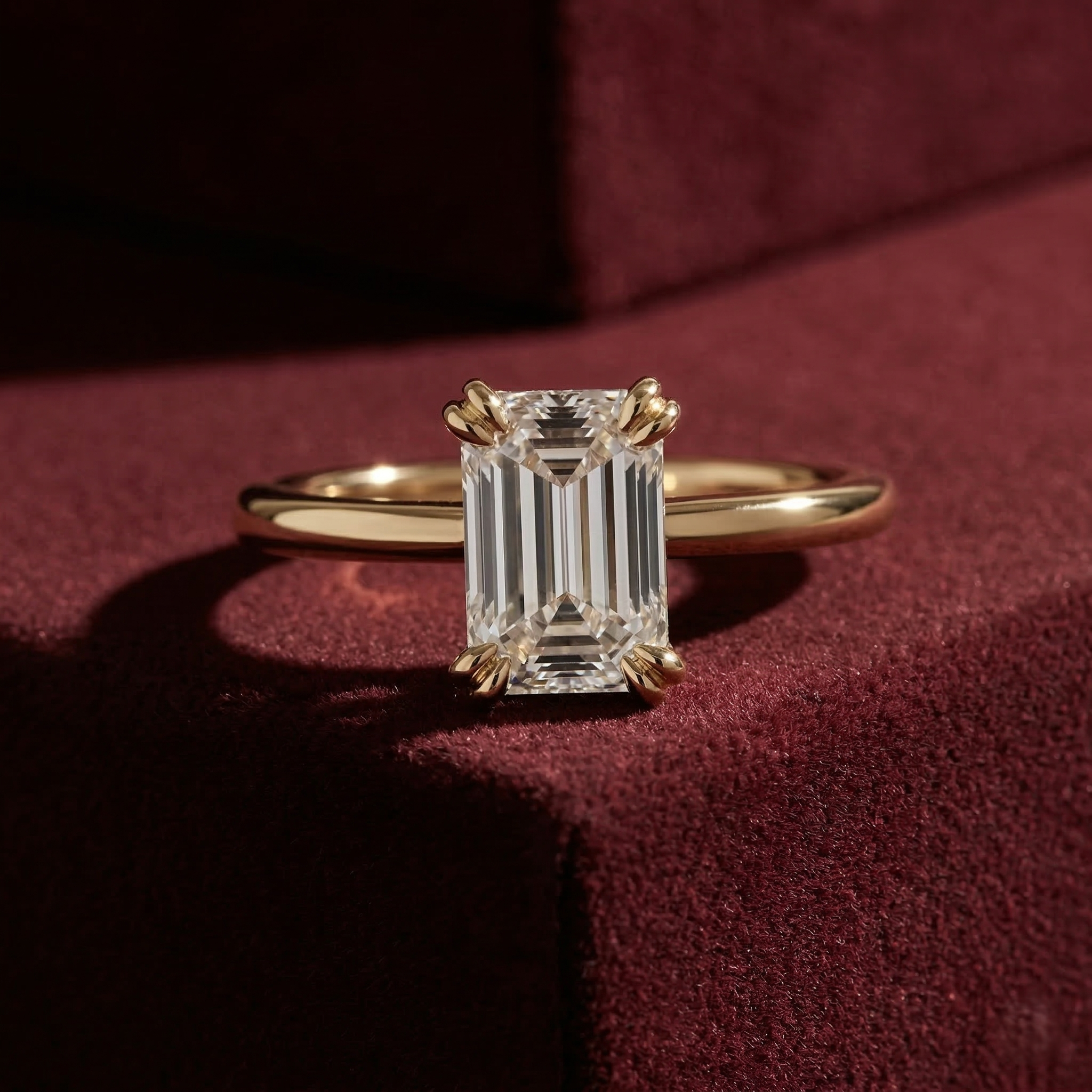 Emerald Cut Lab Grown Diamond Multi Prong Solitaire Ring in Solid 14K Gold