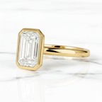 Emerald Cut Solitaire Ring Bezel Setting | Lab Grown Diamond | 14K Yellow Gold