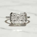 Modern East West Radiant Engagement Ring | Lab Grown Diamond | 14K Yellow Gold Half Bezel
