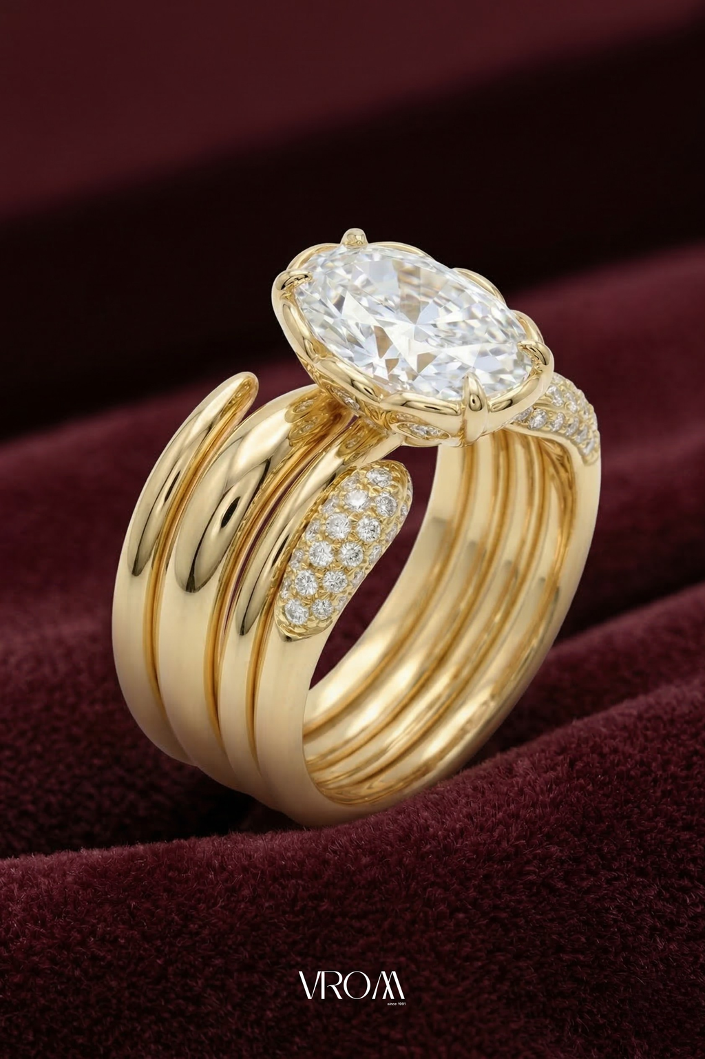 Oval Diamond Stackable Ring, Four Band Diamond Ring, Statement Gold Ring, Lab Grown Diamond Engagement Ring, Multi Band Luxury Ring