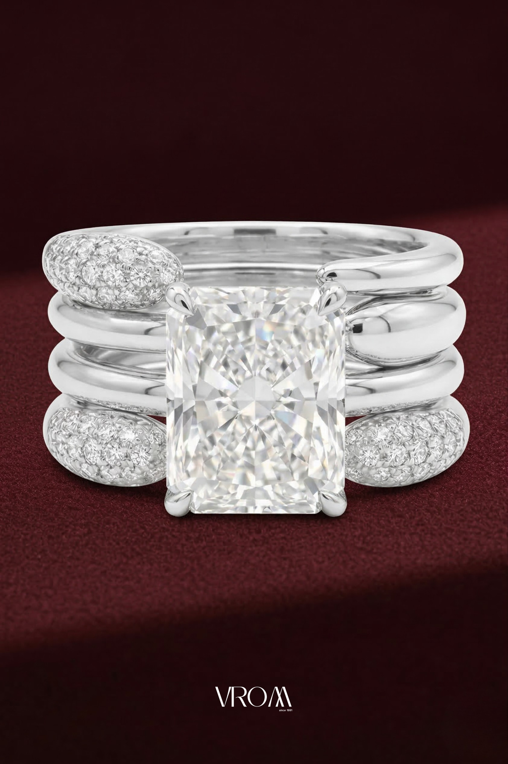 Radiant Cut Diamond Stackable Ring 2.65 CT, Multi Band Diamond Ring, 4 Band Stack Ring, Statement Engagement Ring, Gold Diamond Ring