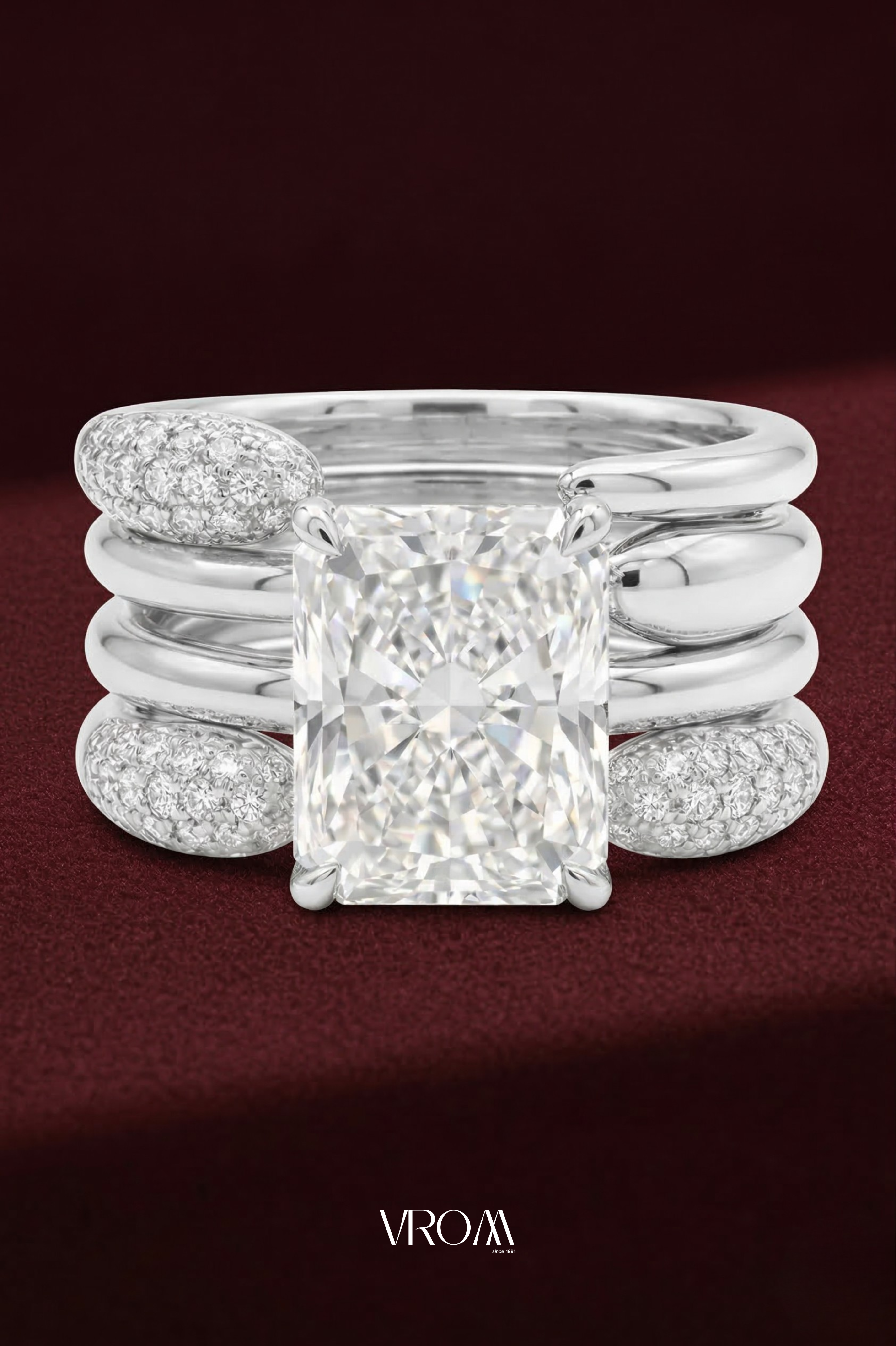 Radiant Cut Diamond Stackable Ring 2.65 CT, Multi Band Diamond Ring, 4 Band Stack Ring, Statement Engagement Ring, Gold Diamond Ring