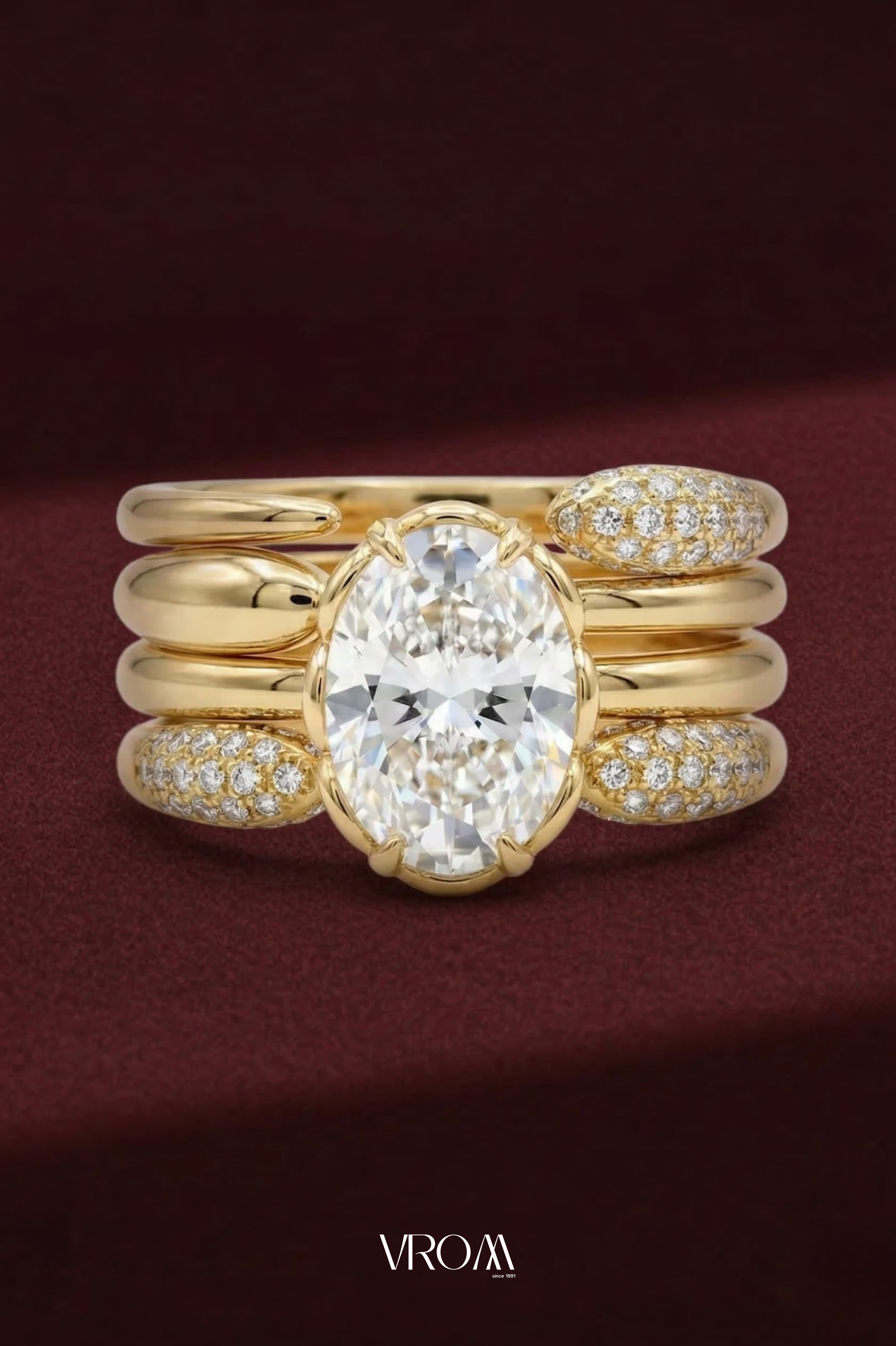 Oval Diamond Stackable Ring, Four Band Diamond Ring, Statement Gold Ring, Lab Grown Diamond Engagement Ring, Multi Band Luxury Ring