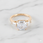 Art Deco Asscher Cut Ring with Tapered Baguette Side Stones | Lab Grown Diamond | 14K Yellow Gold