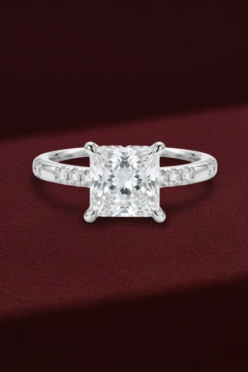 Princess Diamond Engagement Ring 2.05 Carat, Hidden Halo Diamond Ring, Princess Cut Diamond Ring with Side Stones, Engagement Ring, Lab Ring