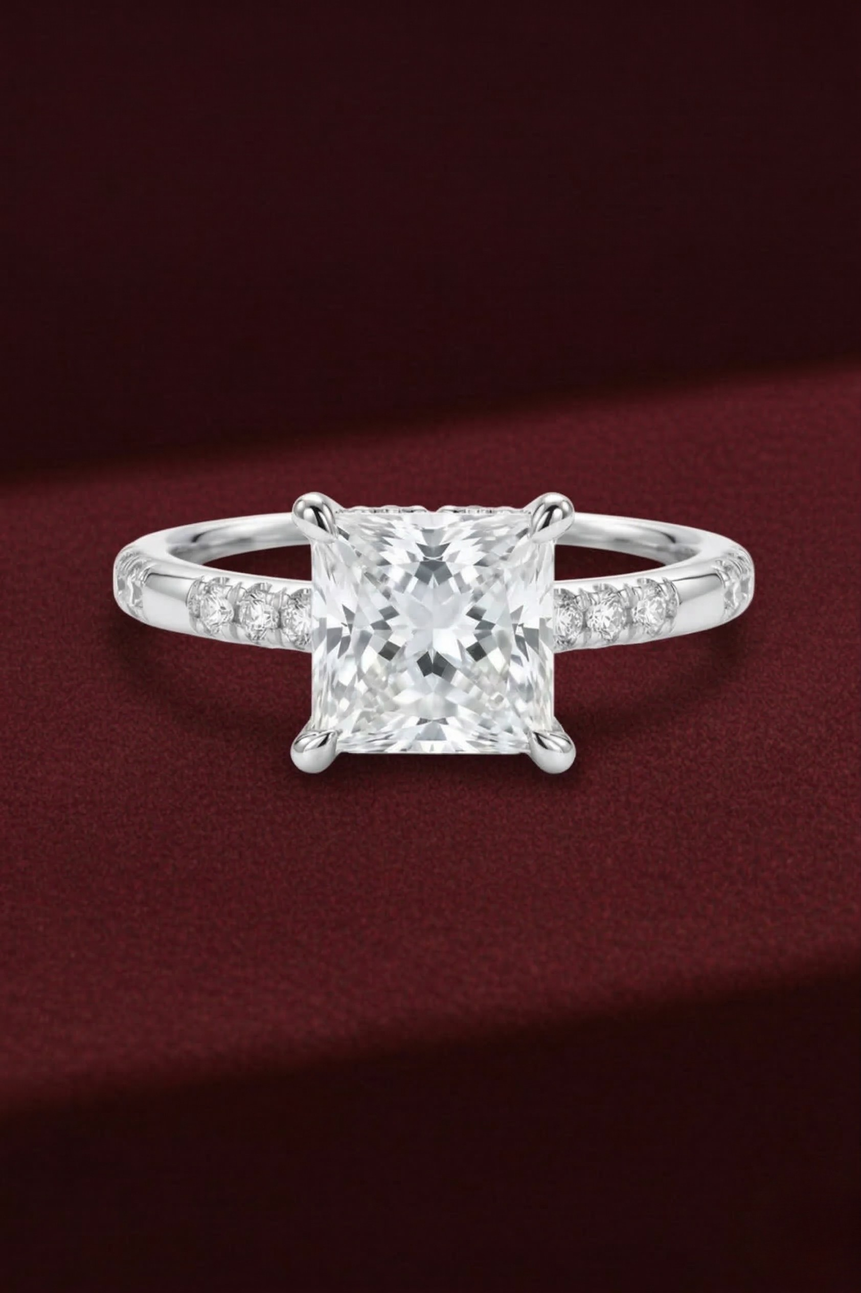 Princess Diamond Engagement Ring 2.05 Carat, Hidden Halo Diamond Ring, Princess Cut Diamond Ring with Side Stones, Engagement Ring, Lab Ring