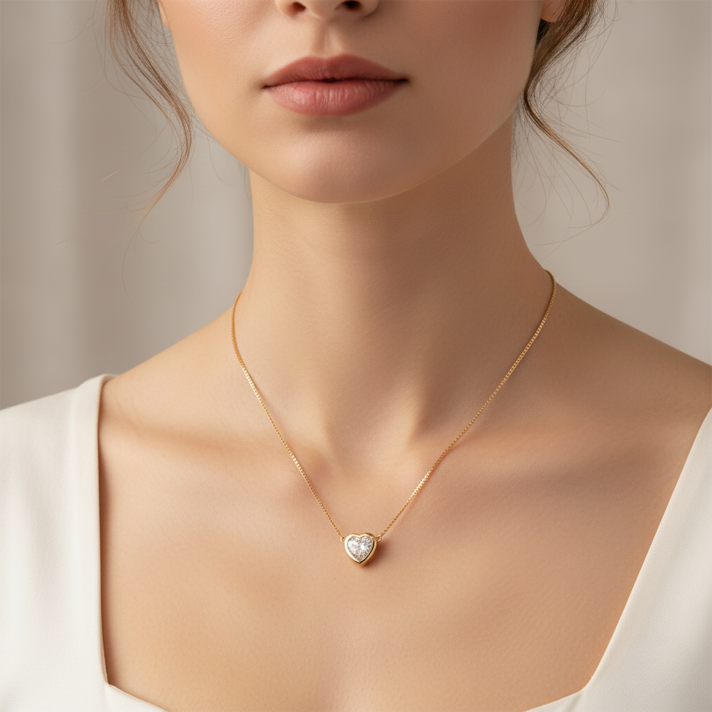 Minimalist Heart Cut Bezel Pendant Necklace | Lab Grown Diamond | 14K Yellow Gold