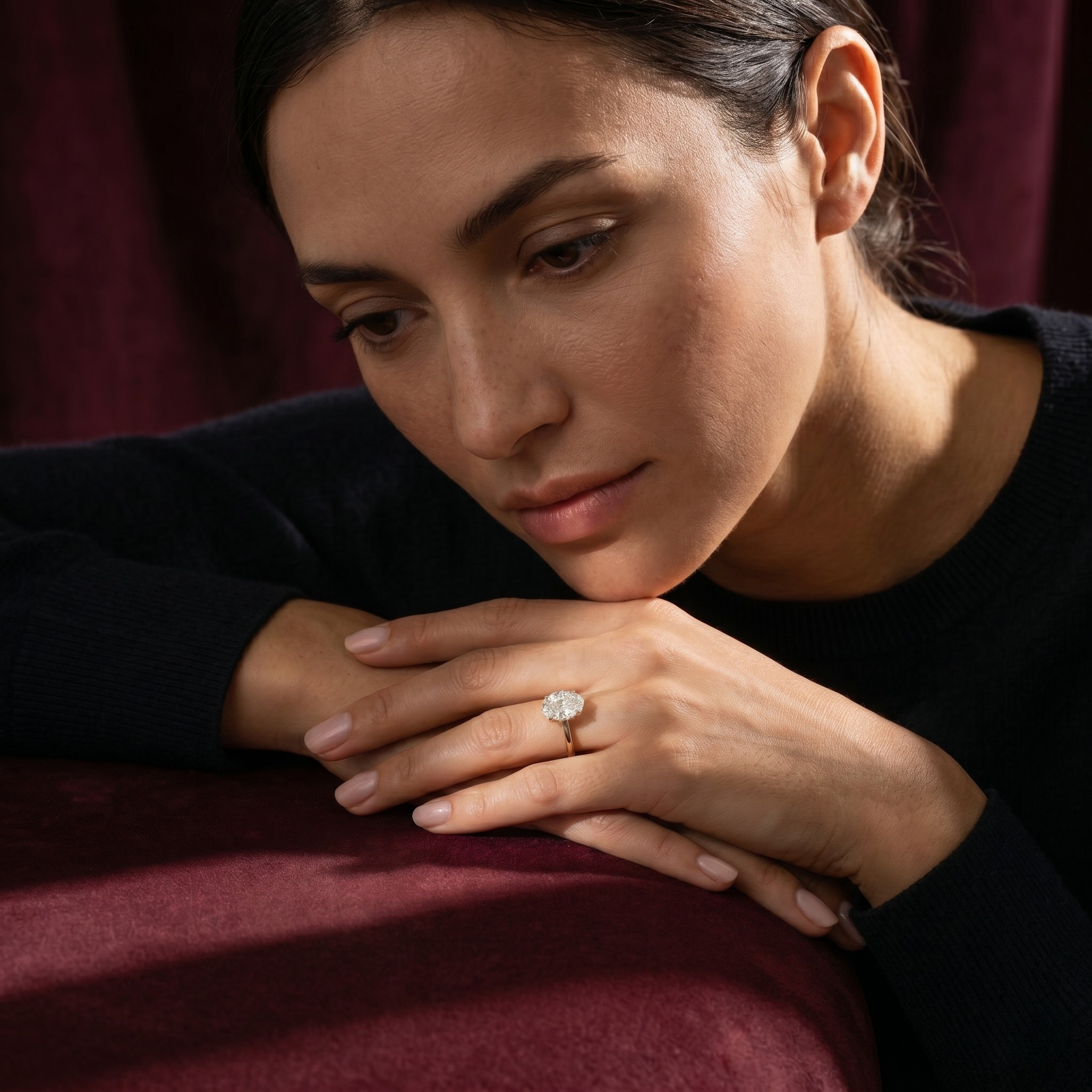 Oval Lab Grown Diamond Solitaire Ring in Handmade Solid 14K Gold