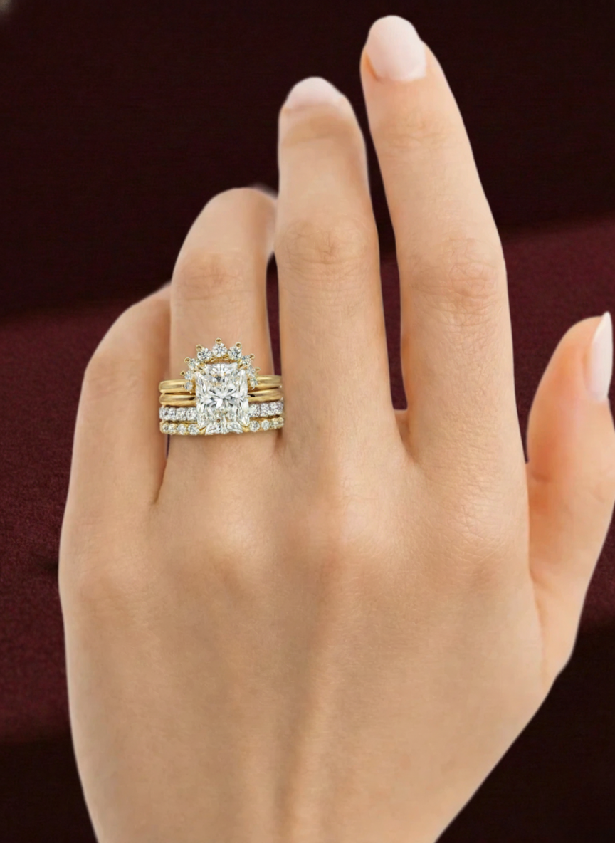Radiant Diamond Stackable Ring, Four Band Diamond Ring, Statement Engagement Ring, Lab Grown Diamond Ring, Multi Band Bridal Ring