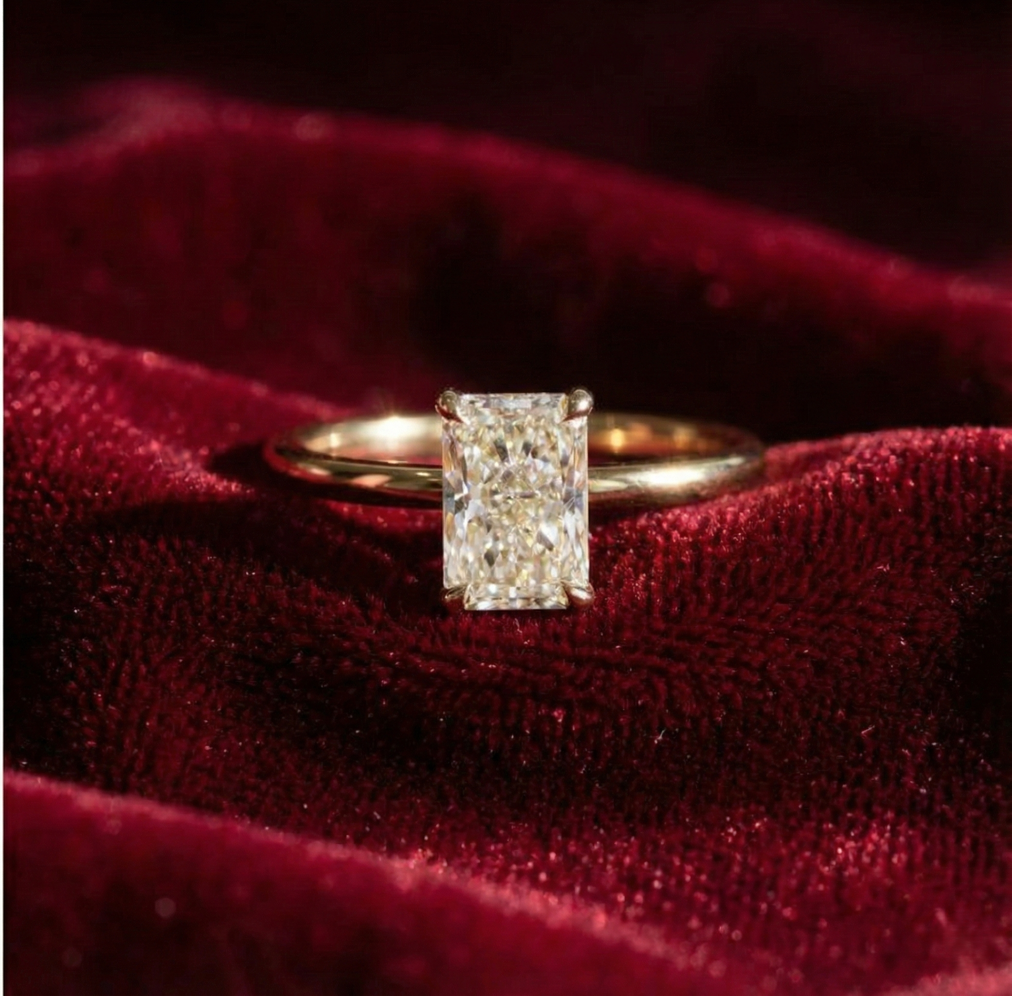 Radiant Cut Lab Grown Diamond Solitaire Engagement Ring in Solid 14K Gold