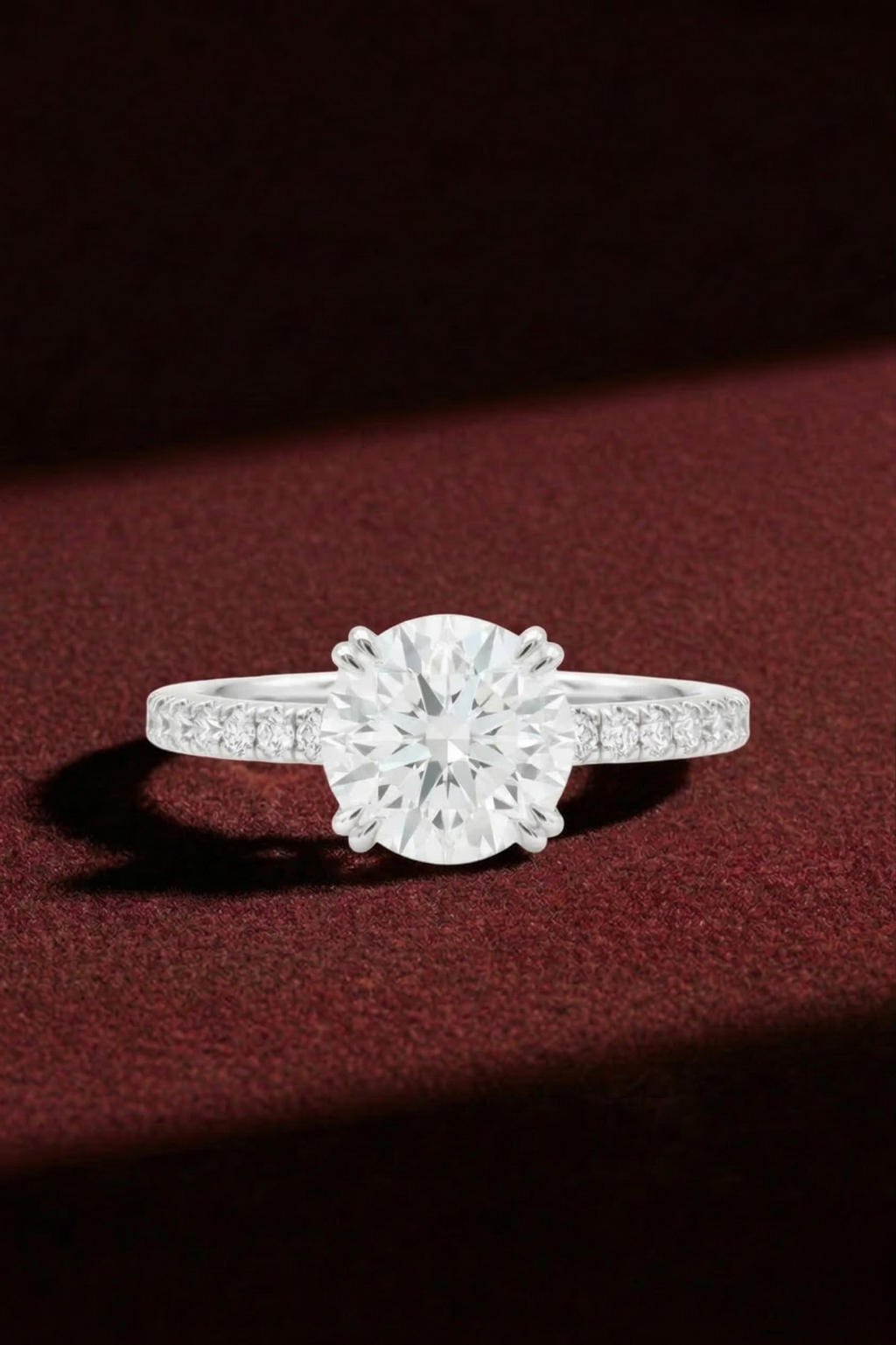 Round Diamond Engagement Ring 2.05 Carat, Pave Diamond Ring, Round Diamond Ring with Side Stones,Gold Engagement Ring,Lab Grown Diamond Ring