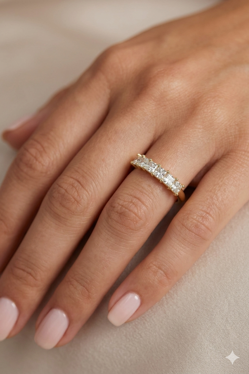 Princess Cut Diamond Stackable Band, Princess Diamond Wedding Band, 1 Carat Diamond Band, Stackable Gold Diamond Ring, Minimalist Band