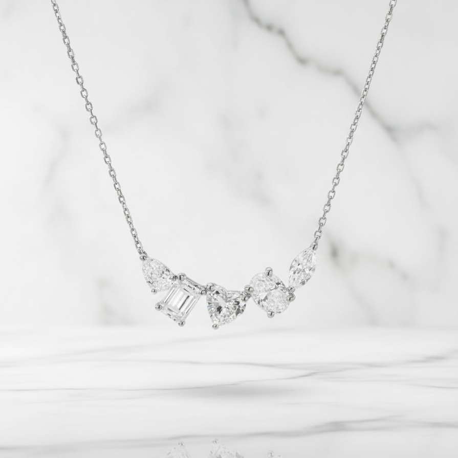 Minimal Multi Shape Pendant Necklace | Lab Grown Diamond | 14K Yellow Gold