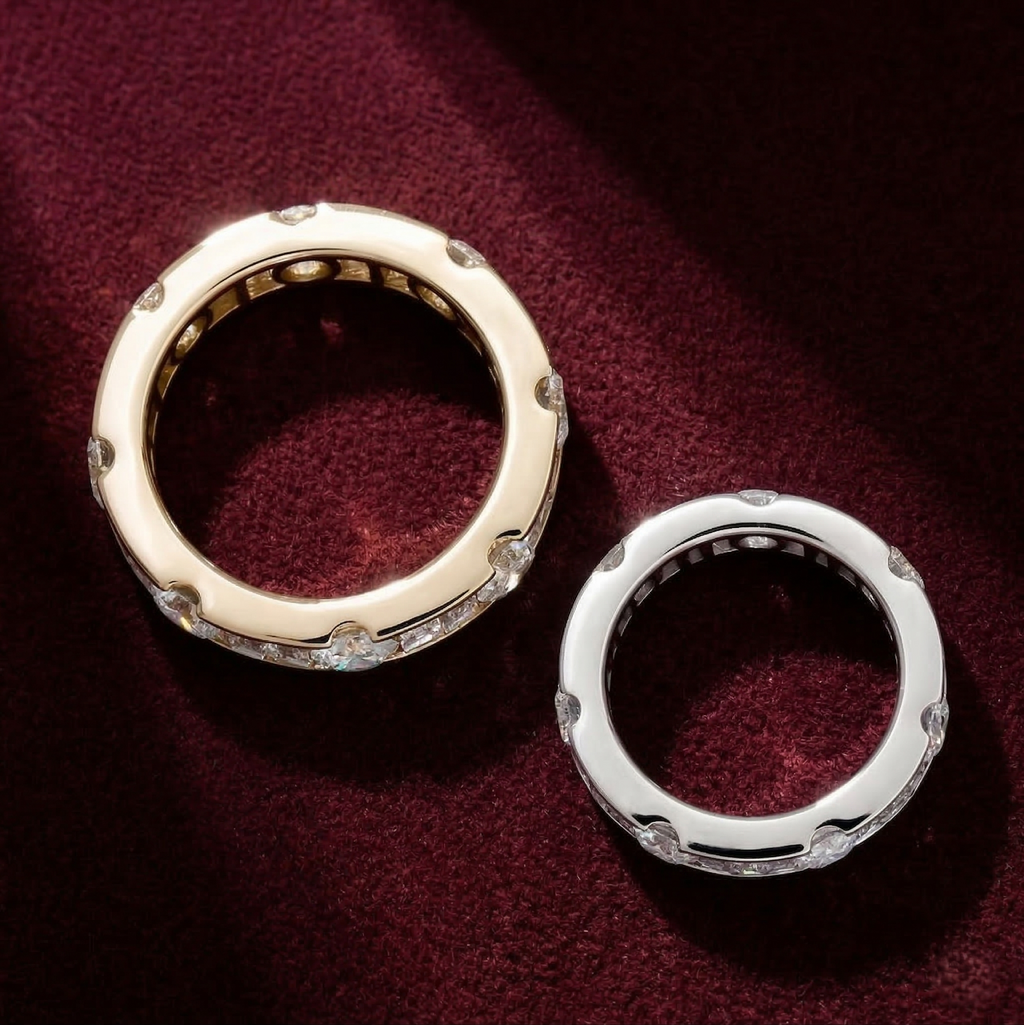 Lab Grown Diamond Eternity Band: 14K Gold Alternating Round & Baguette Anniversary Ring