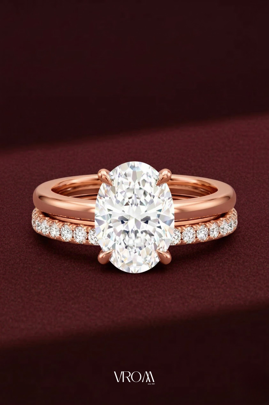 Oval Diamond Stackable Ring, Two Band Diamond Ring, Lab Grown Diamond Engagement Ring, Pave Diamond Band Ring, Minimal Gold Ring