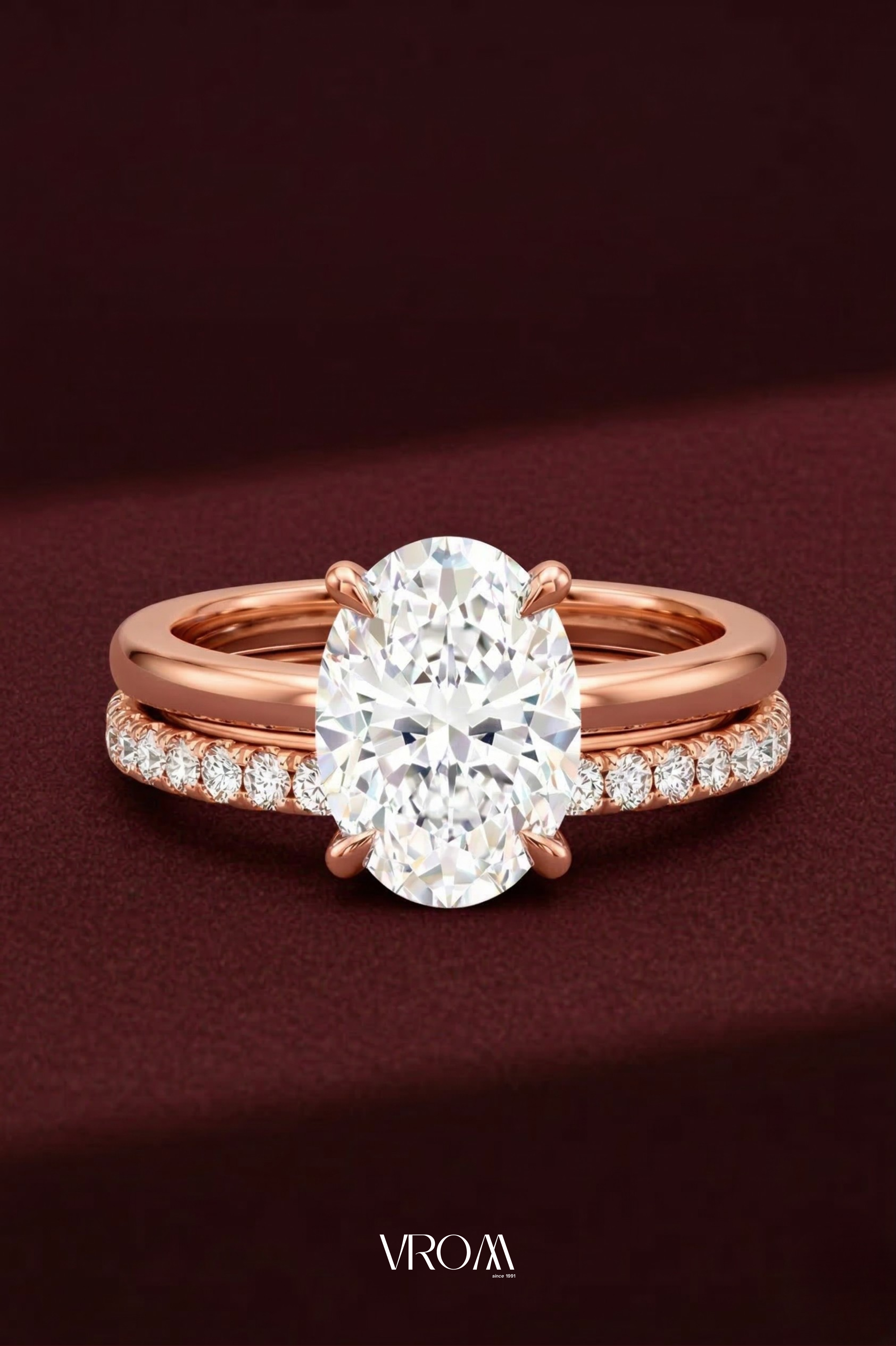 Oval Diamond Stackable Ring, Two Band Diamond Ring, Lab Grown Diamond Engagement Ring, Pave Diamond Band Ring, Minimal Gold Ring