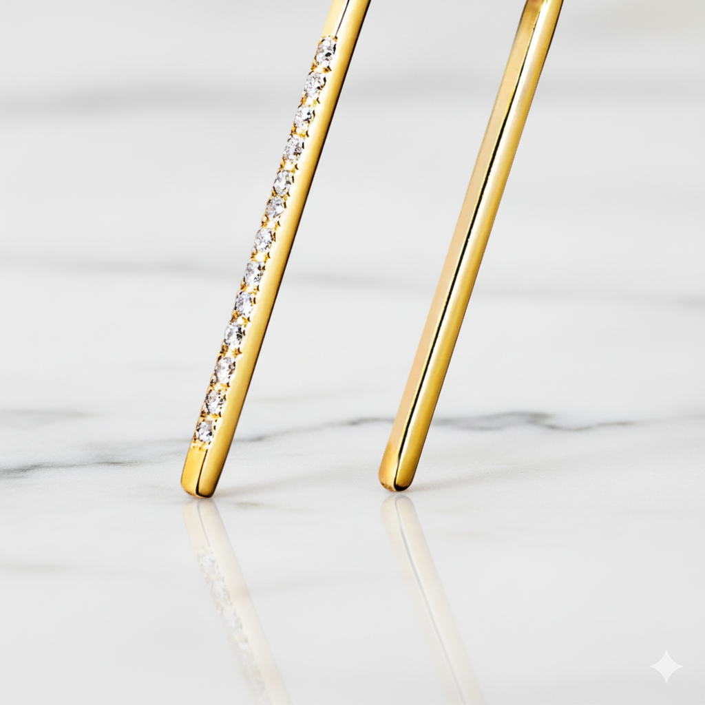 Minimal Angle Earrings Geometric Bar Style | Lab Grown Diamond | 14K Yellow Gold