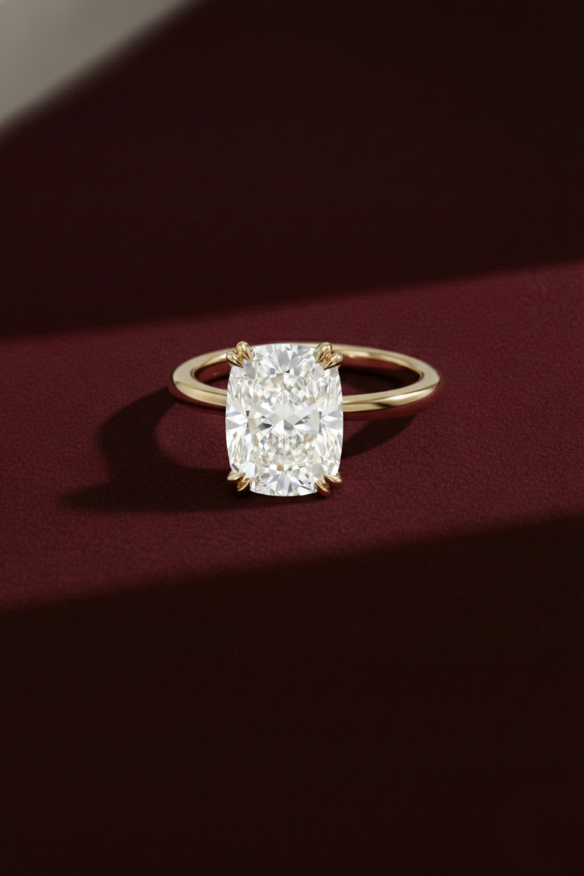 Elongated Cushion Cut Engagement Ring | Lab Grown Diamond | 14K Yellow Gold Classic Solitaire