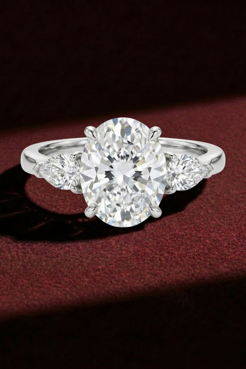 Oval Diamond Engagement Ring 2.05 Carat, Three Stone Diamond Ring, Oval Diamond Ring with Pear Side Stones, Gold Engagement Ring,Bridal Ring