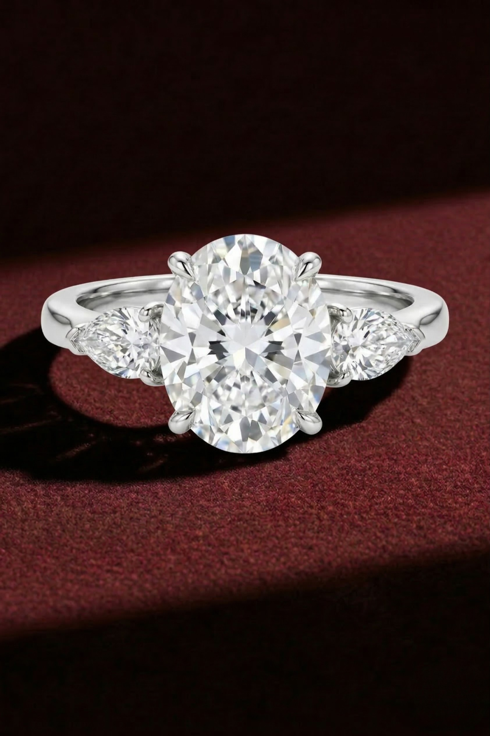 Oval Diamond Engagement Ring 2.05 Carat, Three Stone Diamond Ring, Oval Diamond Ring with Pear Side Stones, Gold Engagement Ring,Bridal Ring