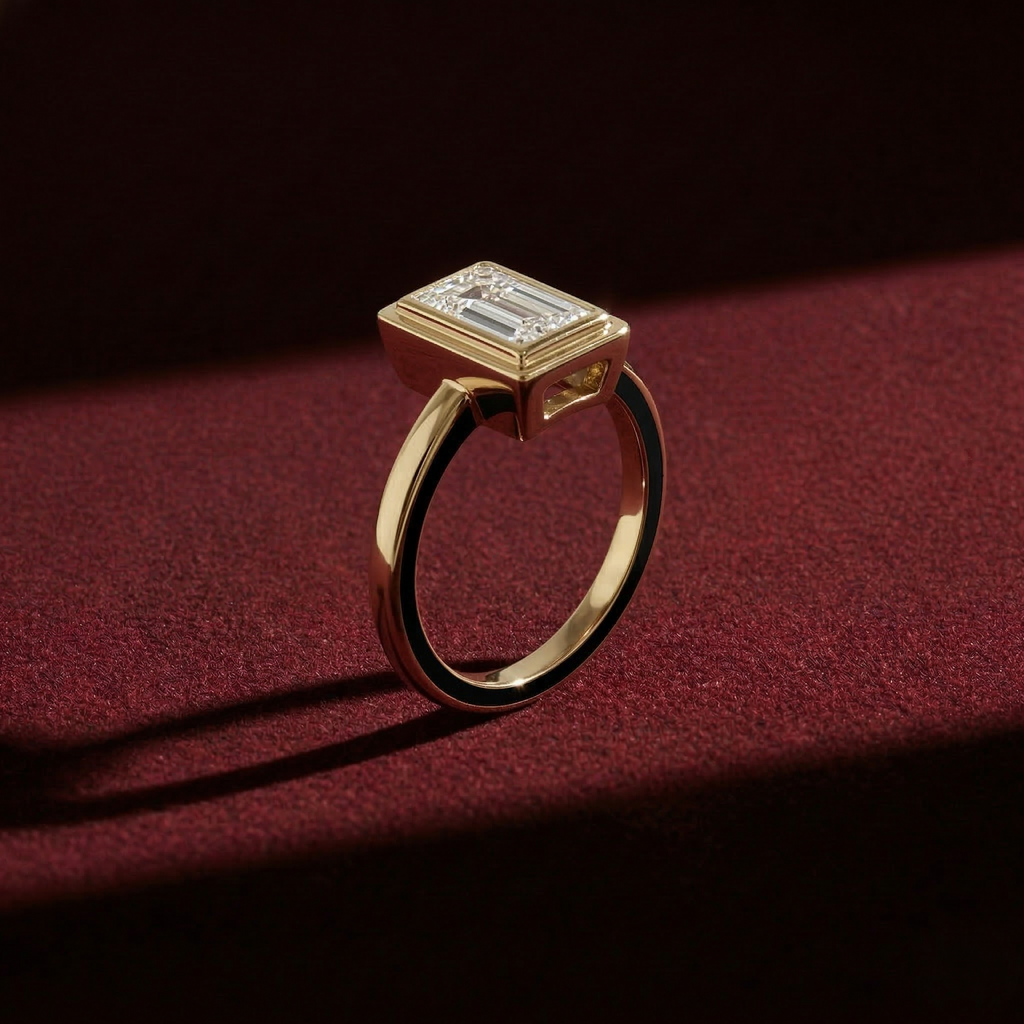 Baguette Cut Lab Diamond Bezel Engagement Ring