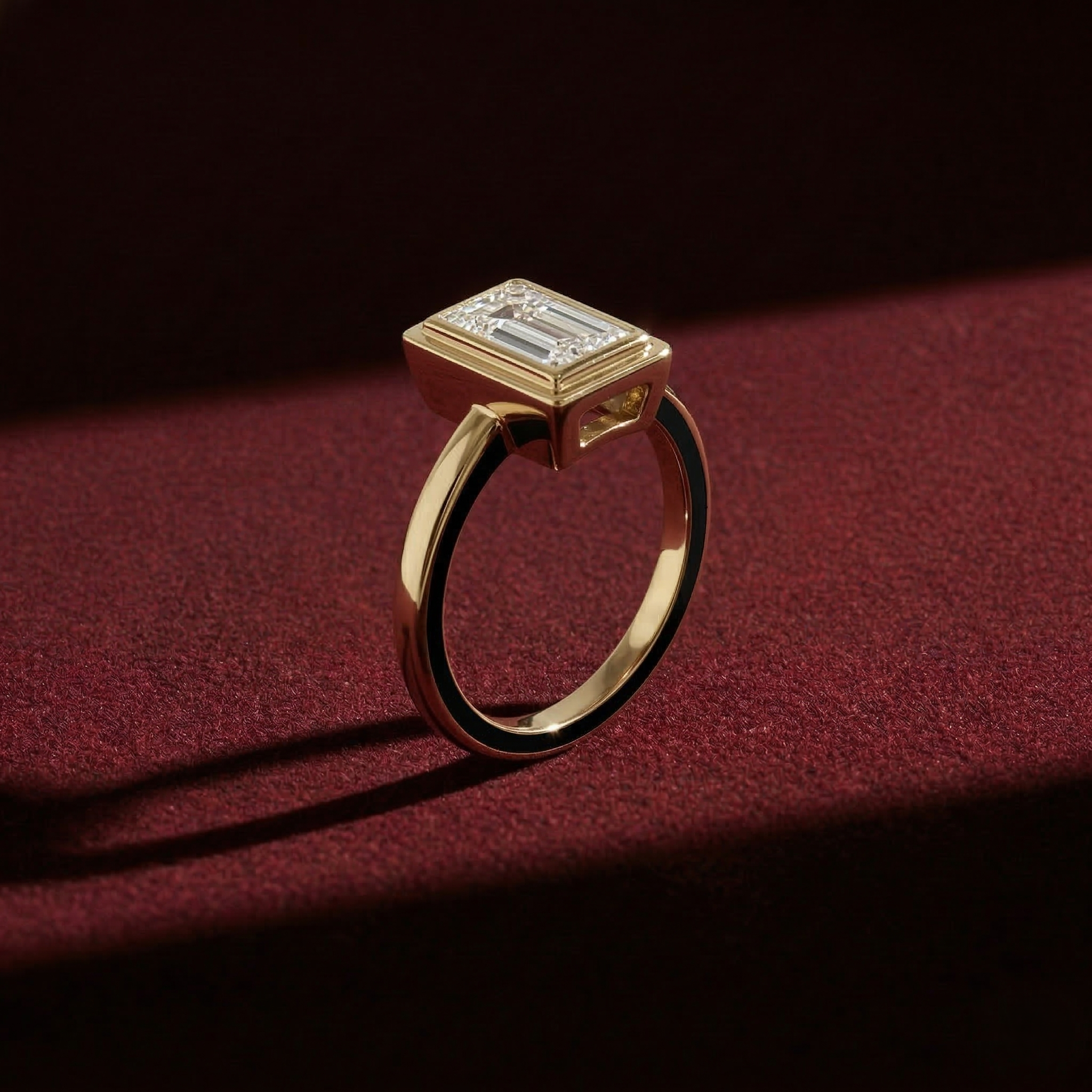 Baguette Cut Lab Diamond Bezel Engagement Ring