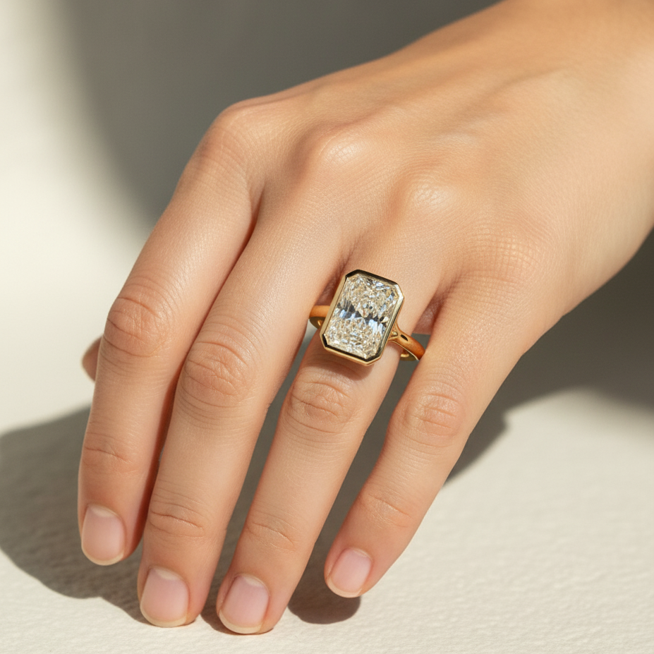 Modern Radiant Solitaire Engagement Ring | Lab Grown Diamond | 14K Yellow Gold