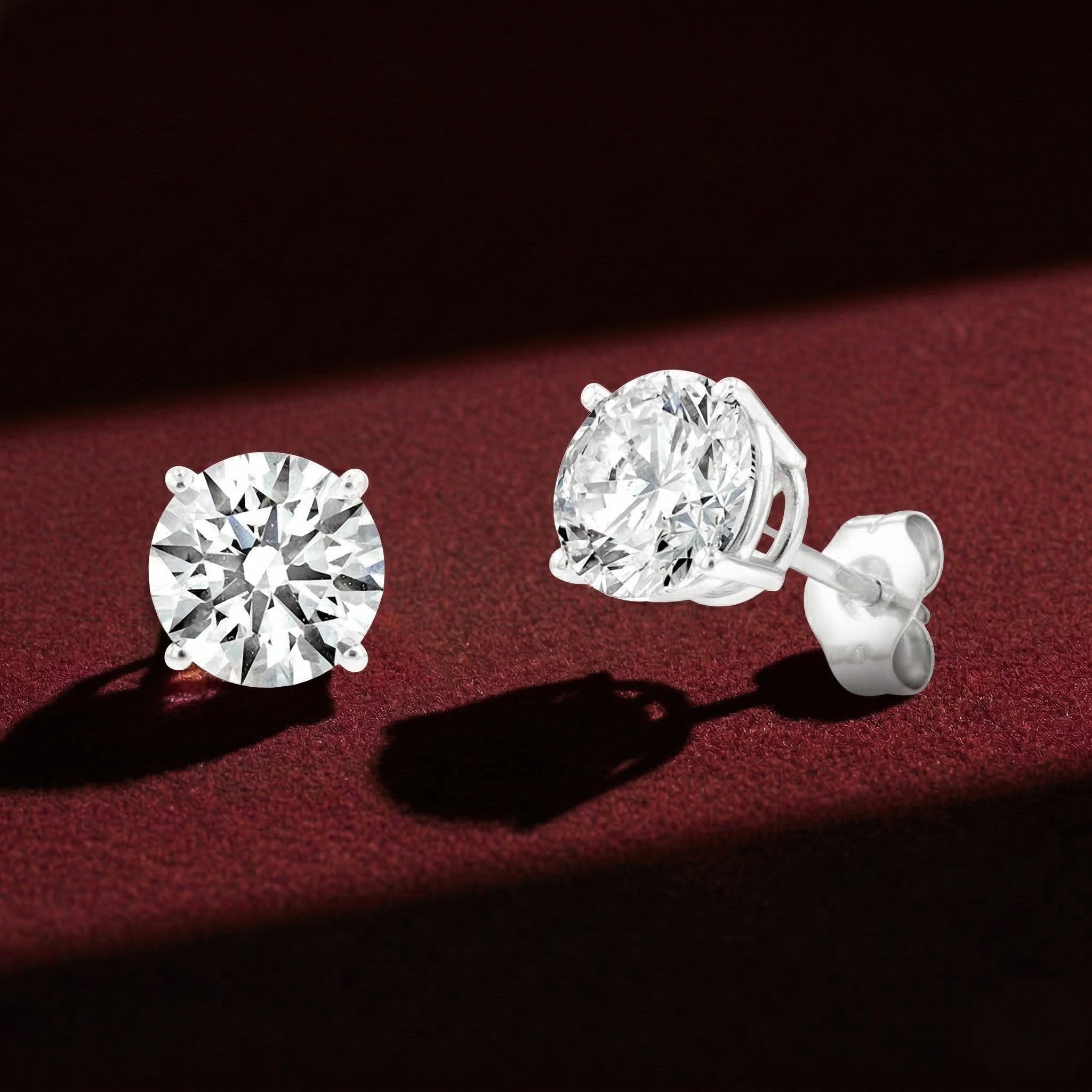 Round Lab Grown Diamond Solitaire Bridal Stud Earrings in Solid 14K Gold