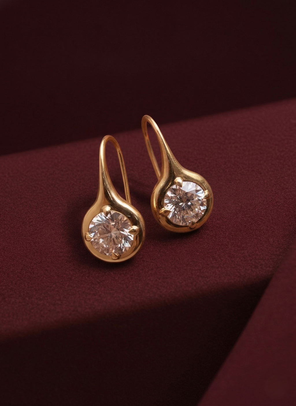 Round Lab Grown Diamond Threader Earrings, Minimalist Diamond Drop Earrings, 14K Yellow Gold, Modern Diamond Earrings, Gift for Her