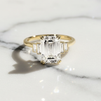 Modern Emerald Bezel Bar Set 5 Stone Ring | Lab Grown Diamond | 14K Yellow Gold